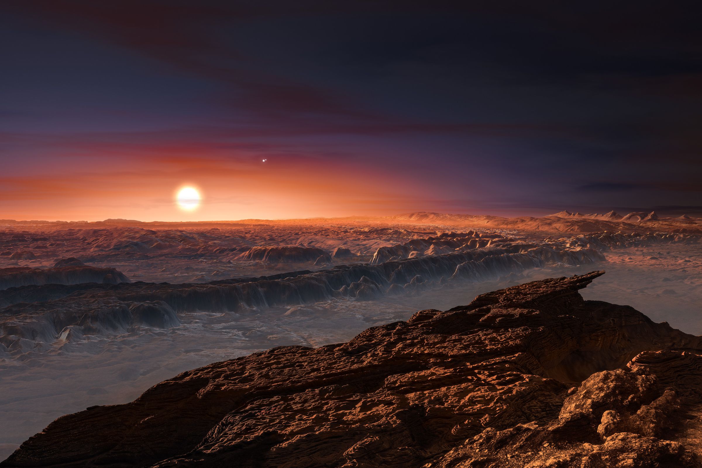 An artistic rendering of the surface of Proxima b.